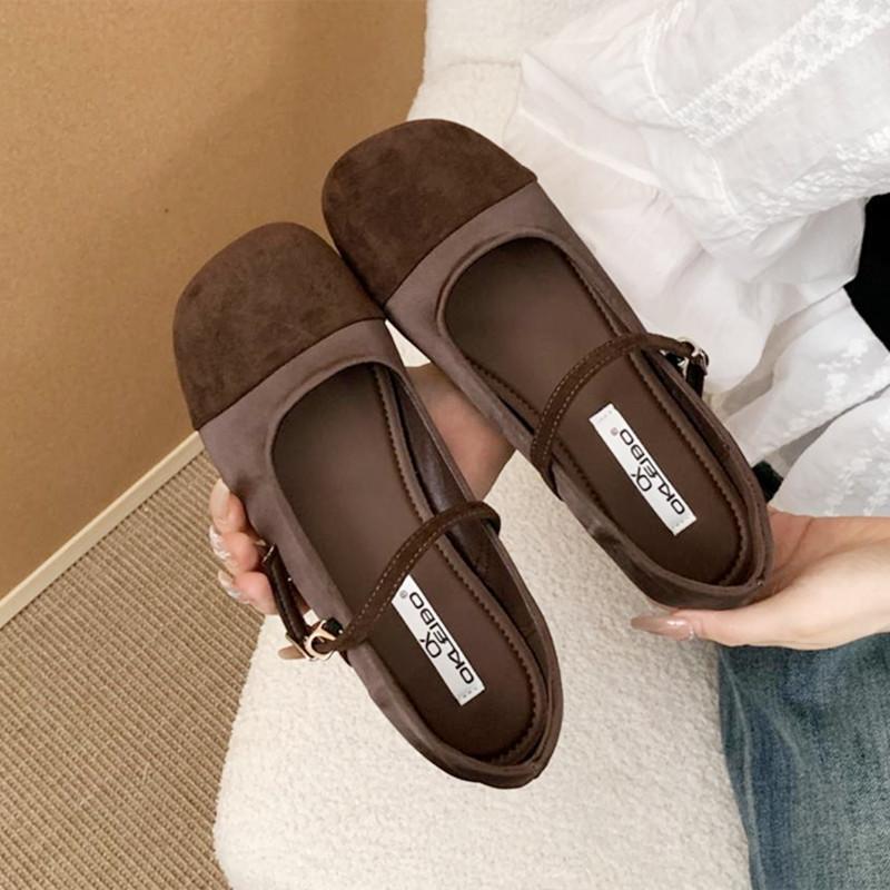 Fashion Cute Mixed Color Satin Velvet Ballet Flats Women Fashion Round Toe Narrow Buckle Mary Jane Shoes for Women Comfort Casual Shoes