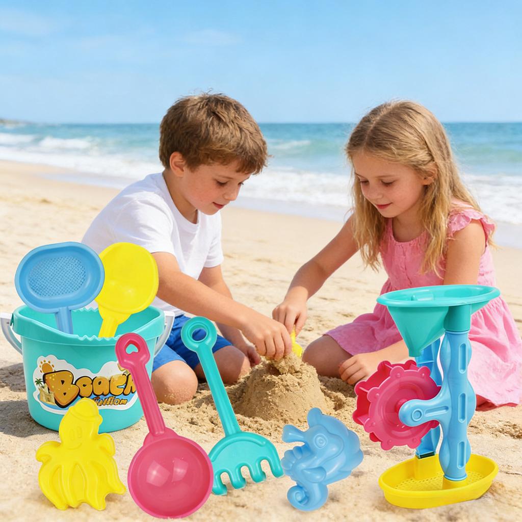 Kids Childrens Pool Floats for 10-12 Sand Toy Playset 8 Pieces With Foldable Bucket Sand Moulds Shovel And Mesh Sandbox for Toddlers Age 3-5