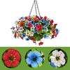 Artificial Hanging Flower with Basket for Outdoors, 4th of July Patriotic Faux Violet Flowers, UV Resistant Fake Plants for Outside Porch, Yard, Patio