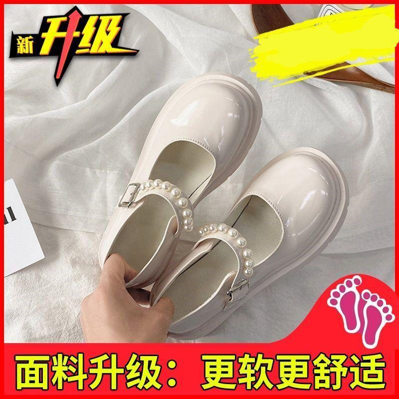 French retro British style small leather shoes women's spring new pearl fairy word with platform Mary Jane single shoes