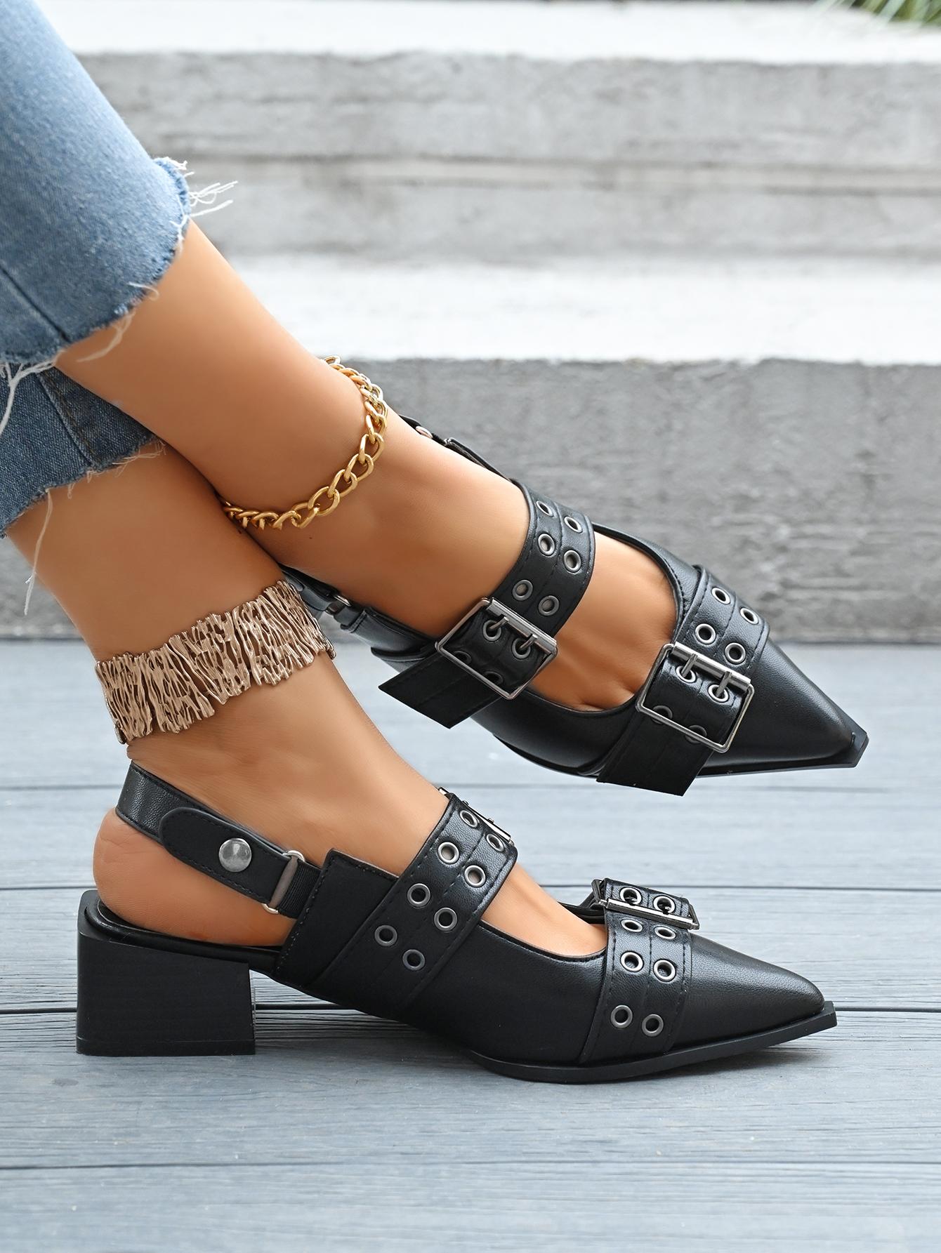 

Fashion French Style Pointed Toe Mary Jane Shoes Retro Medium Thick Heel Shoes for Women with Skirts and Small Leather Shoes 35 чёрный