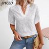 Women's Fashion Casual Solid Color Print V-Neck Short Sleeve Blouses & Shirts