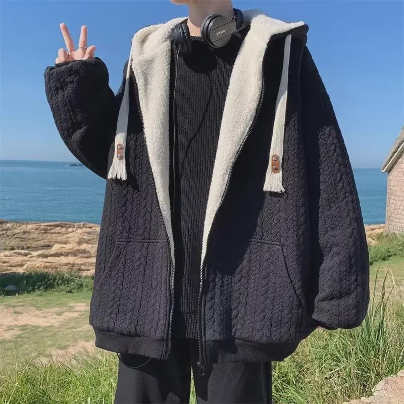 Men's Lamb Wool Winter Jacket: Thickened Cotton Coat with Velvet, Trendy Hong Kong Style, Niche Design