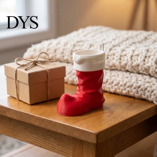 Miniature Stocking Display 3D Printed Christmas Ornament, Red and White Seasonal Shelf Ornament Desktop Decoration for Holiday Home Mantelpiece