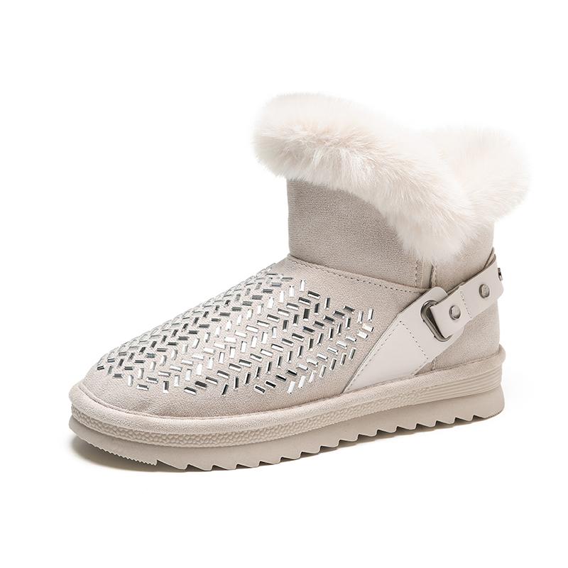 

2024 Winter Large Size High Platform Shoes Slip-on Warm Real Mink Fur Shoes Women Luxury Crystal Hand Stitching Leather 35
