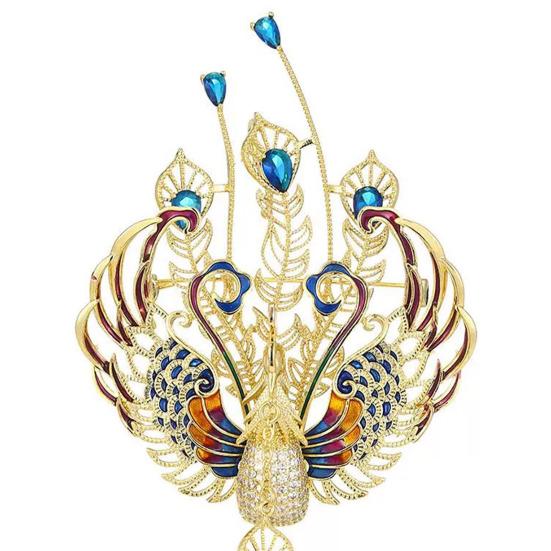 Women Brooch Sparkling Rhinestones Faux Pearl Phoenix Shape Lapel Pin Suits Coats Bags Scarves Badge Versatile Accessory