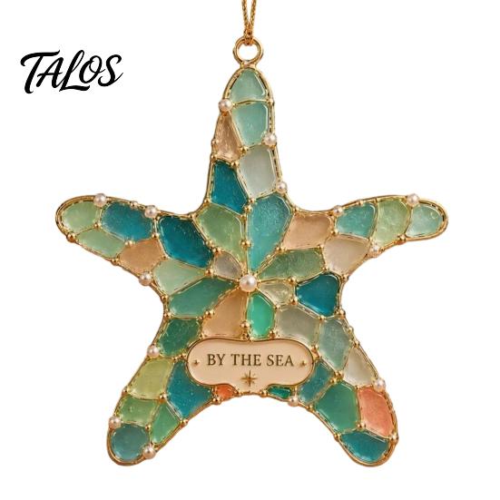 Office Party Hanging Decor Handmade Sea Glass Coastal Christmas Ornaments, Turtle Seahorse Starfish Gifts for Holiday Season Sailboat Beach Decoration