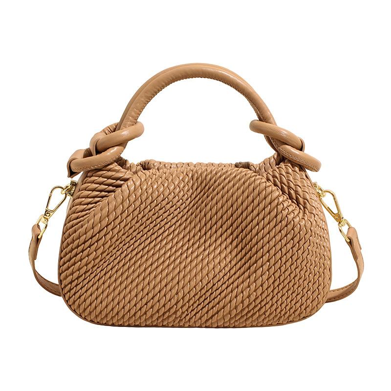 Woven Textured Handbag with Knotted Handle Stylish Women's Shoulder Bag for Daily Use and Fashion Outings