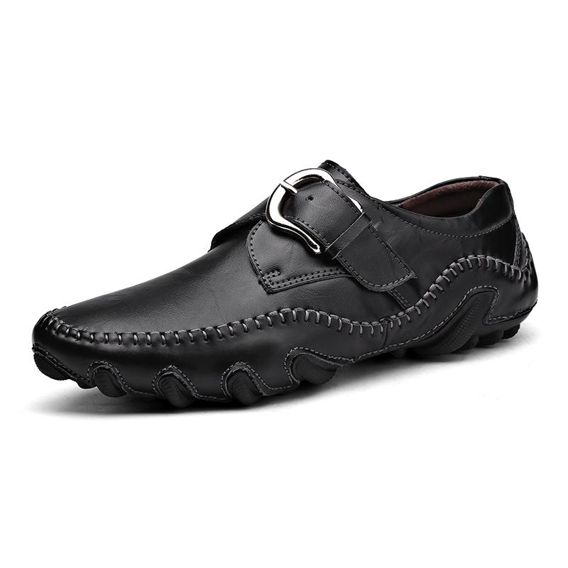 Fashion Fashion Metal Buckle Genuine Leather Loafers Men Brand Luxury Shoes Brown Moccasin Mens Flat Non-Slip Driving Shoes Slip-On Shoe