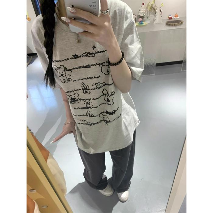 

Корейская футболка из чистого хлопка с принтом Sve fiti, женская, свободная, повседневная, приталенная, универсальный топ 4XL