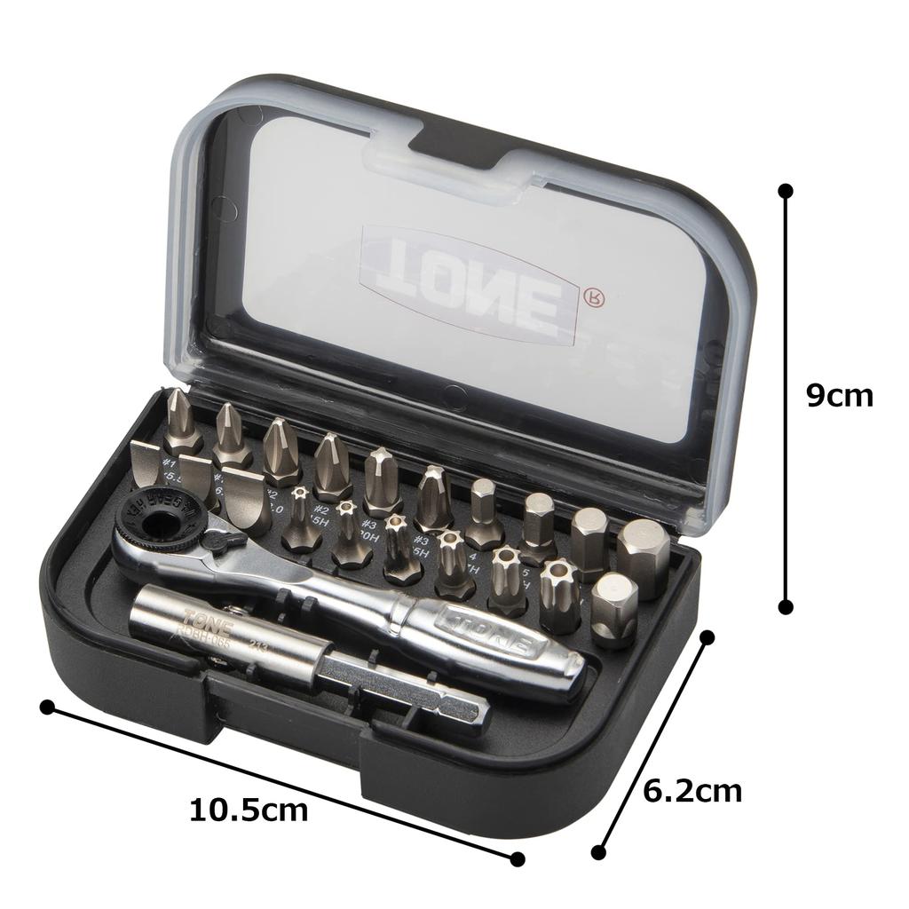 TONE BRS20 Bit Ratchet Bit 22 Pieces Set, 6.35mm (1/4") Drive, Black,
