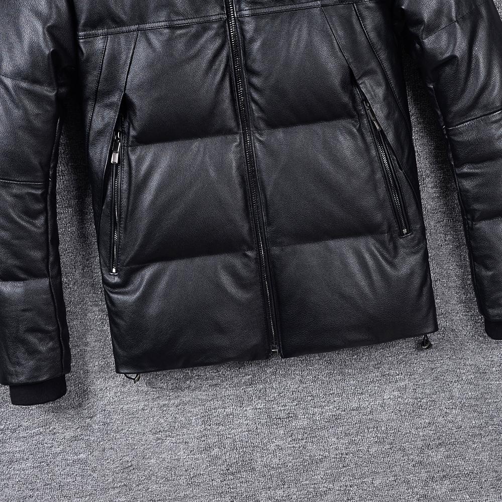 Wide Shoulder Thick Soft Men Genuine Cow Leather Duck Down Coat Removable Hood Warm Winter Jacket Cowhide Leather Men's Clothing