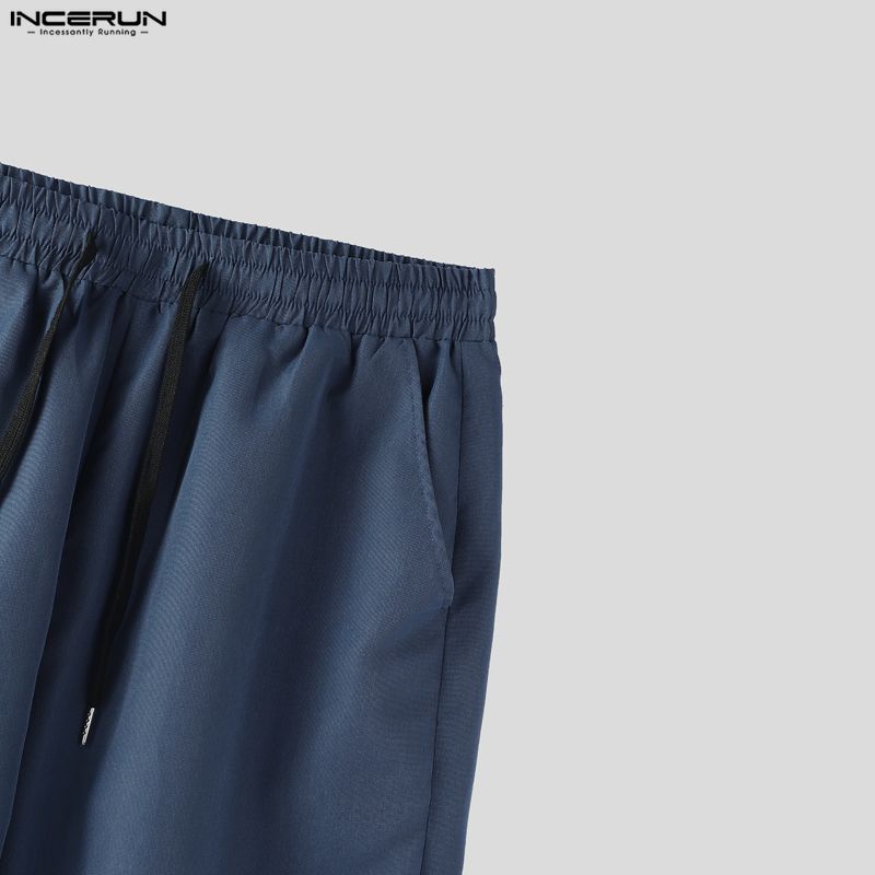 INCERUN Two Pieces Men Lapel Short Sleeve Cropped T-shirts Long Pants Sets Suits