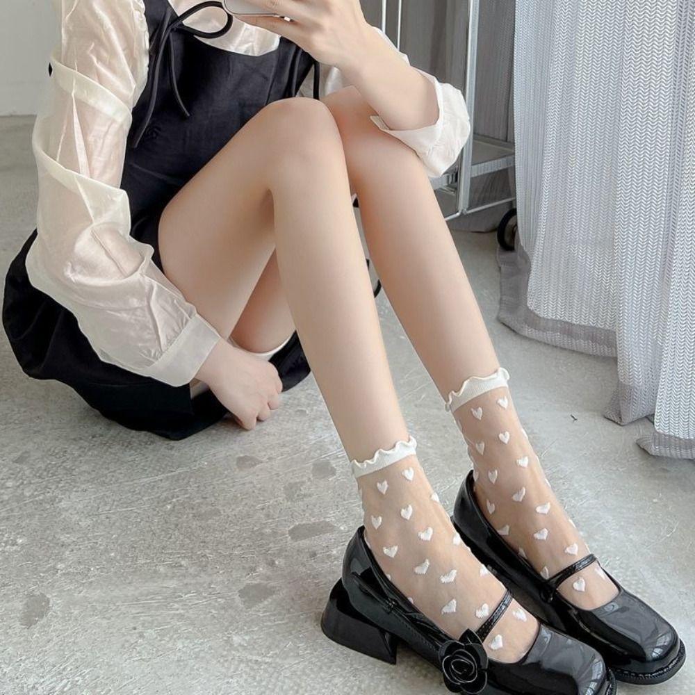 Sweet Women Lace Socks Retro Fishnet Socks Fashion Transparent Thin Socks  Ladies