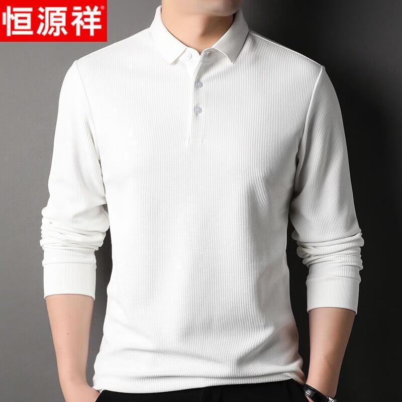 Hengyuanxiang Men s Silk Blend Waffle Knit Long Sleeve Polo Shirt 54/2XL