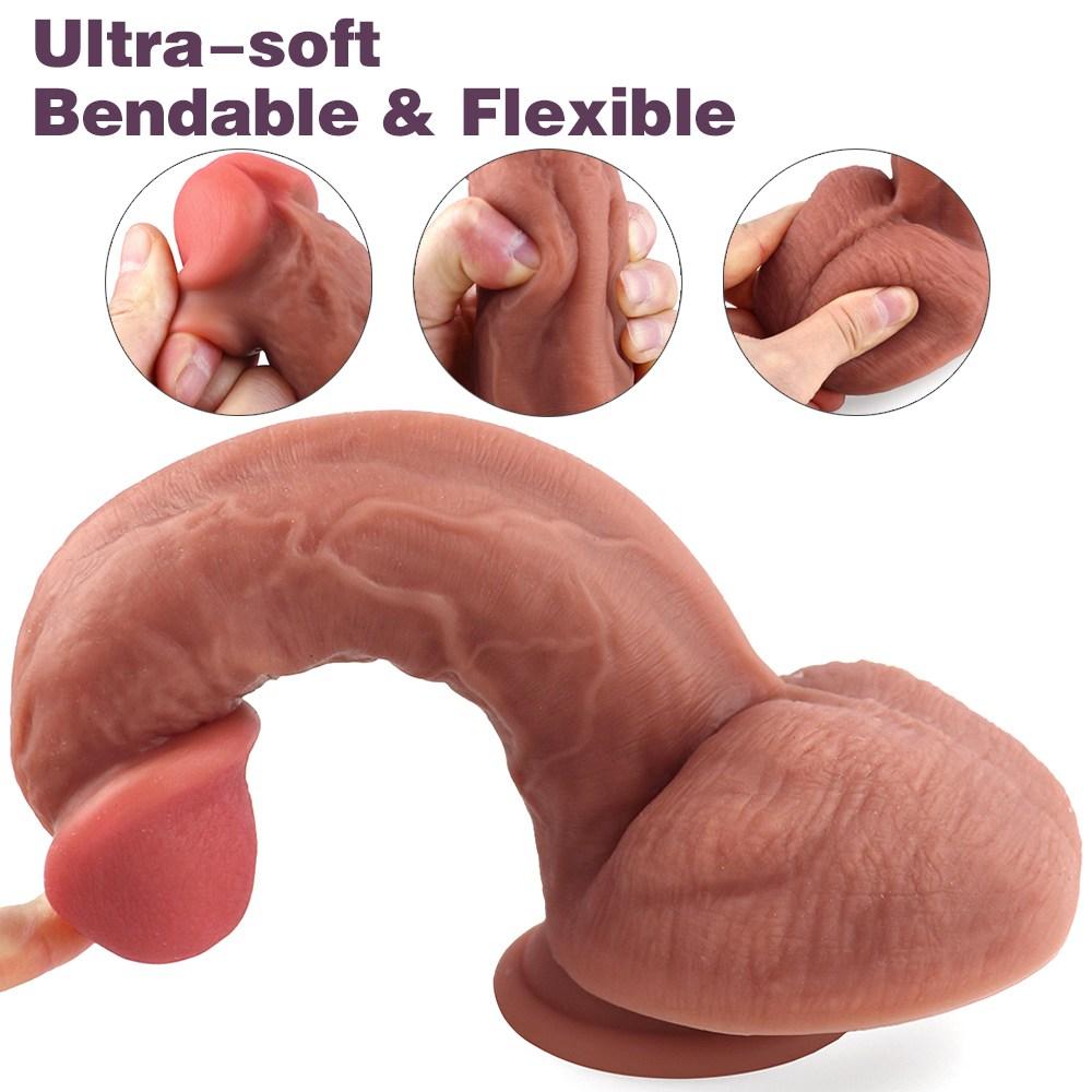 Senzație de piele Dildo mare realist Penis flexibil penis cu ventuză Dildo din silicon pentru masturbare feminină cu curele pentru femei