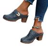International Chunky Heel Women's Sandals: Plus Size Hollow-Out Studded Pointed Toe, Backless Design.