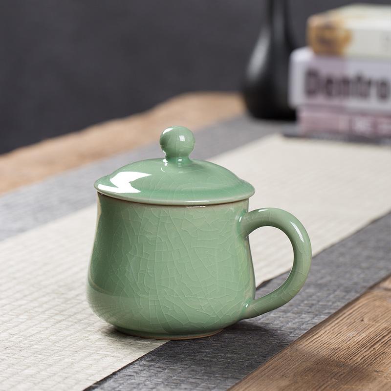 Chinese Ice Cracked Ceramic Cold Drink Mug Coffee Milk Water Cup Beer Juice Drink Cups Celadon Gift Home Drinkware