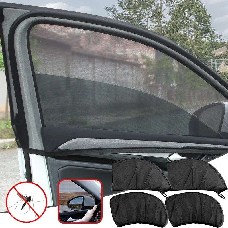 Car Sunshade Curtains Summer Mosquito Proof Curtains Universal Side Window Mesh Net Breathable Sunshade Auto Accessories Black