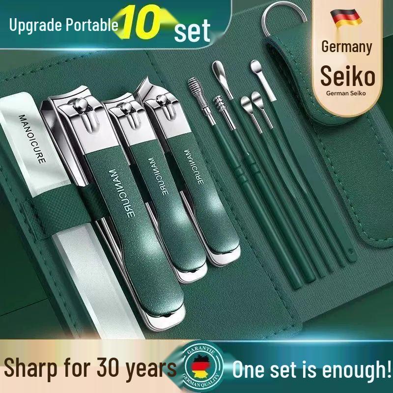 Portable 10-Piece Nail Clipper and Manicure Set with Ear Pick