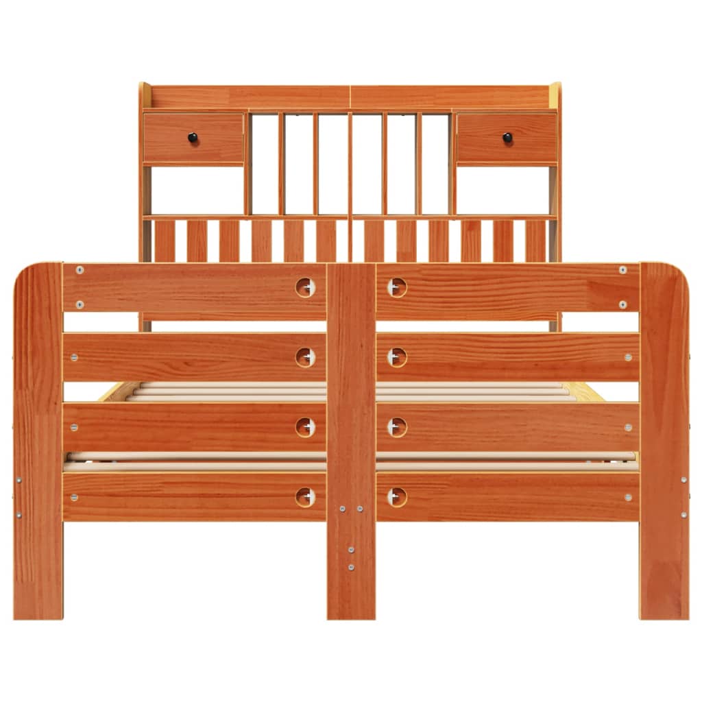 Solid Wood Bed with Shelf without Mattress Wax Brown 135 x 190 cm