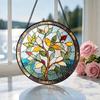 2D Flat Stained Glass Nature Branches and Leaves Window Decoration, 6.3/7.87inches Colored Glass Plate with Chain, Charming Spring Summer Sun Catcher