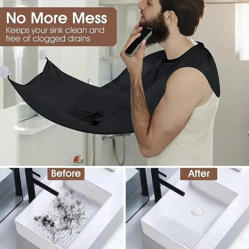 Man Shave Beard Apron Black Hair Shave Apron Ib Trimmer Holder Beard Catcher Waterproof Household Household Cleaning Tools