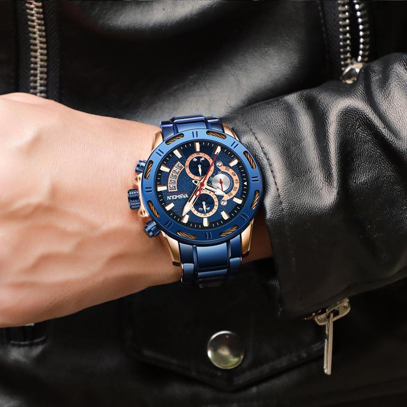 New Multi-functional Sports Men's Watch Calendar Large Dial Men's Watch Waterproof Steel Quartz Watch