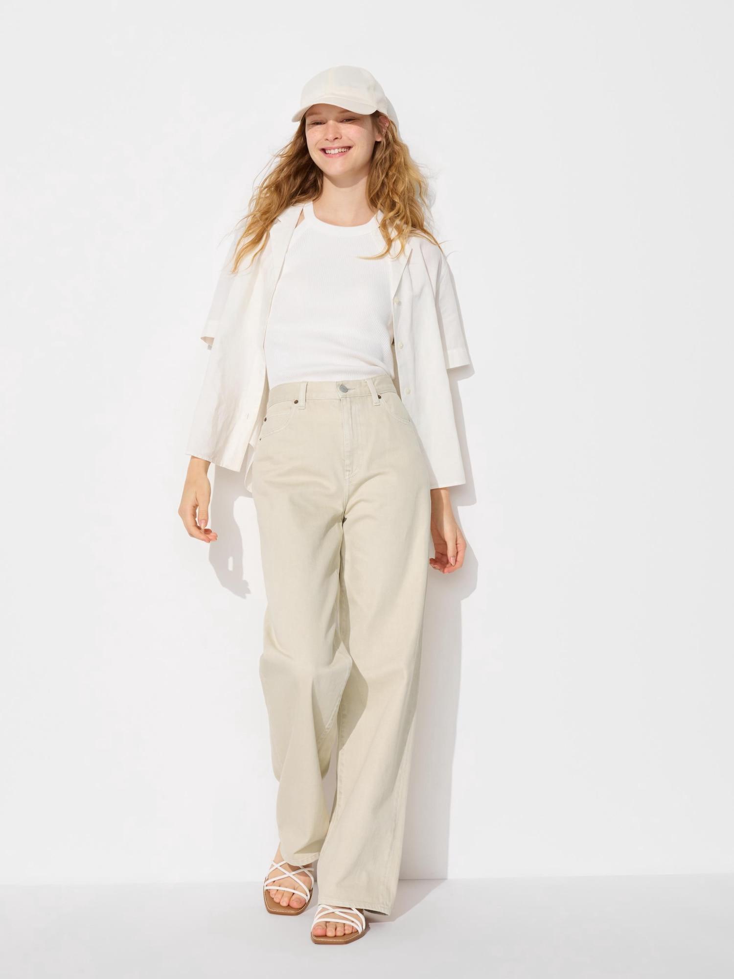 

Uniqlo Япония Широкие Прямые Джинсы Длинные 31 BEIGE/36
