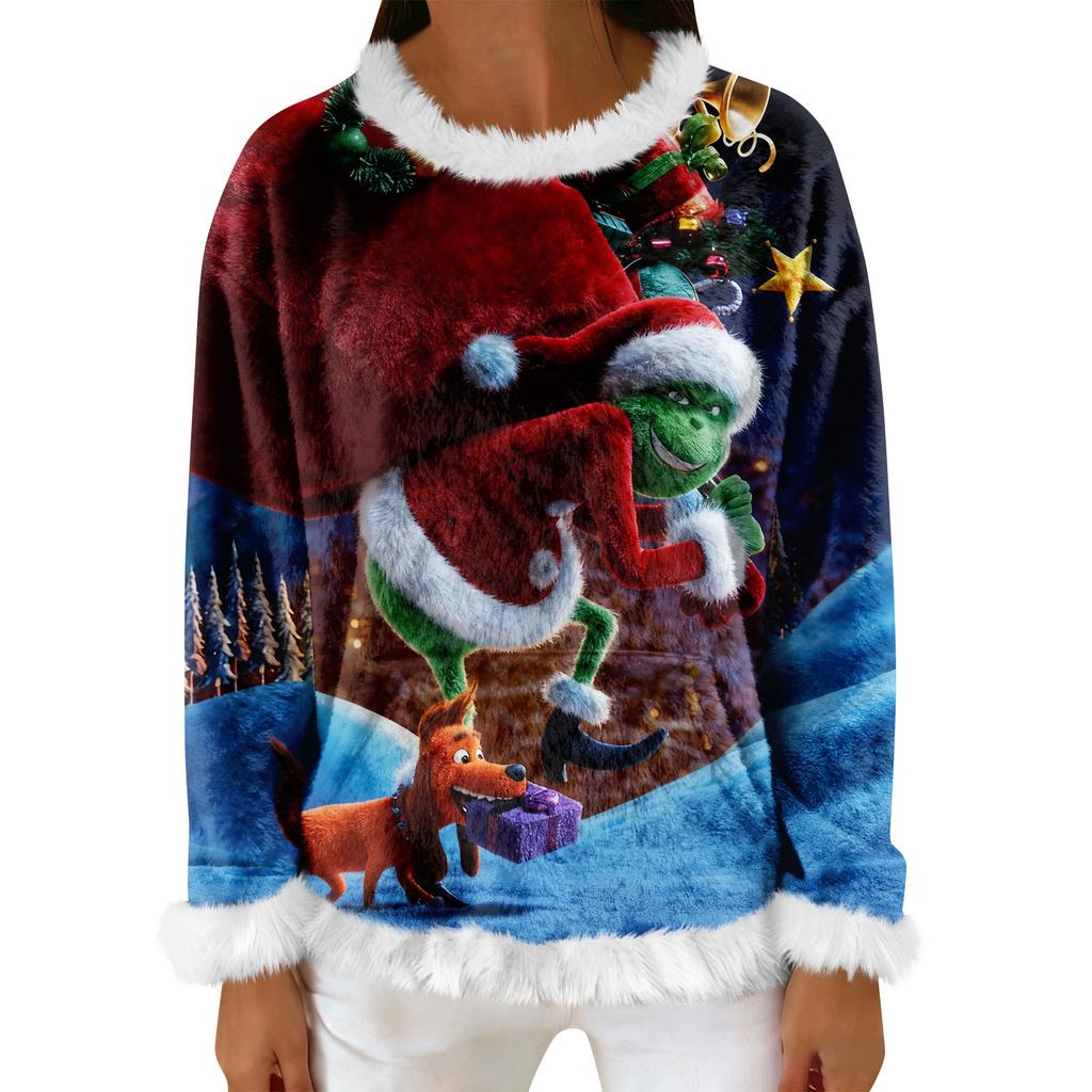 Women's Casual Fleece Sweatshirt  Long-Sleeve Round  Neck Casual Comfortable Loose-Fit Lightweight Women's Flannel Sweatshirt