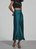 European & American Style Satin High-Waist Mid-Length Skirt - Glossy Solid Color