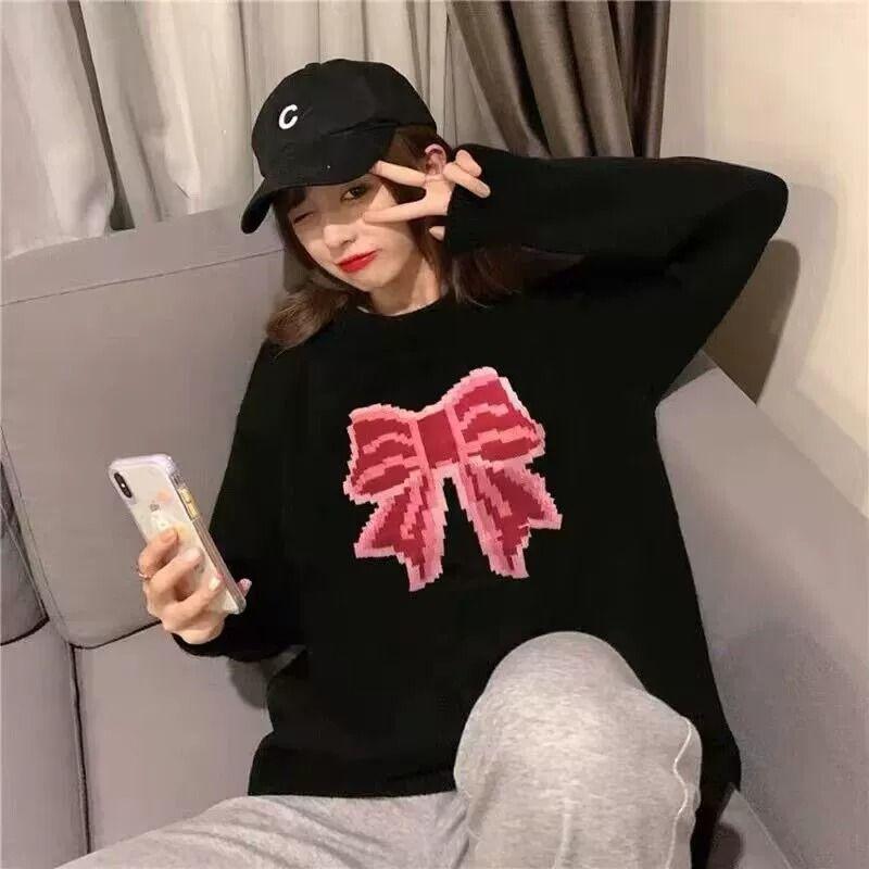 Černá mašle Pletený svetr Dámský Dámský Líný svetr Design Sladký podzim Volný svetr do O Neck Svetr Dámský Top