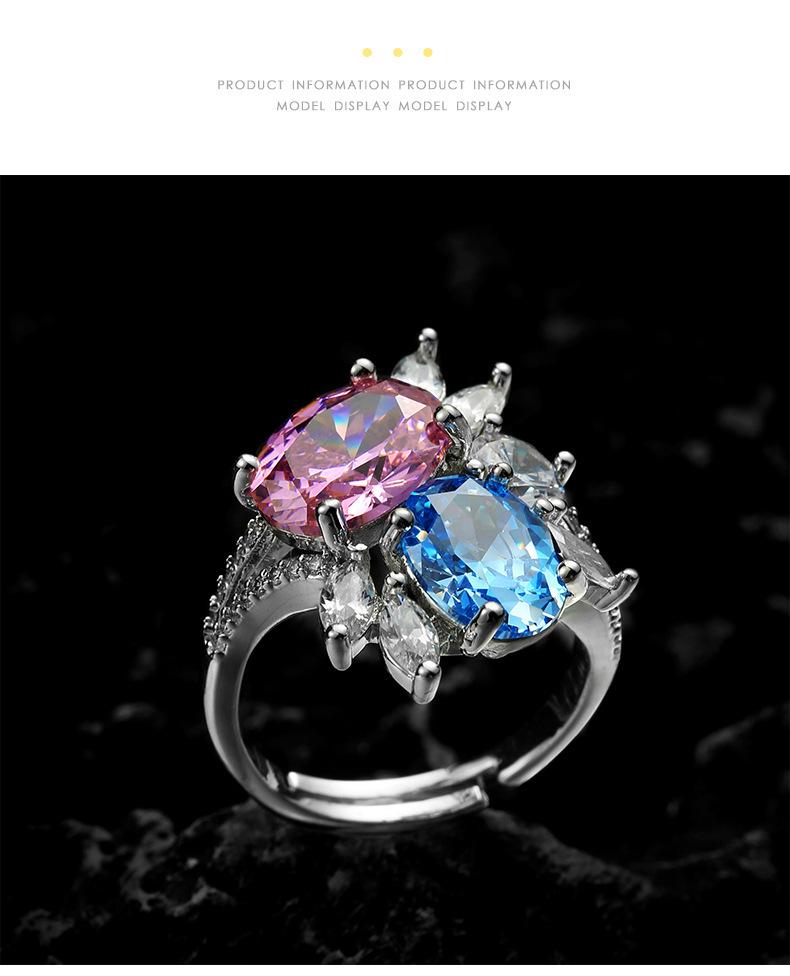 Elegant Crystal Adjustable Ring with Colored Gems: Fashionable High-End Jewelry
