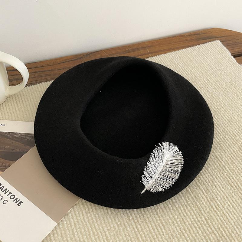Beret Women's Autumn and Winter Korean Style Face Showing Small Woolen Bud Painter's Hat Japanese Style Large Head Circumference Hat