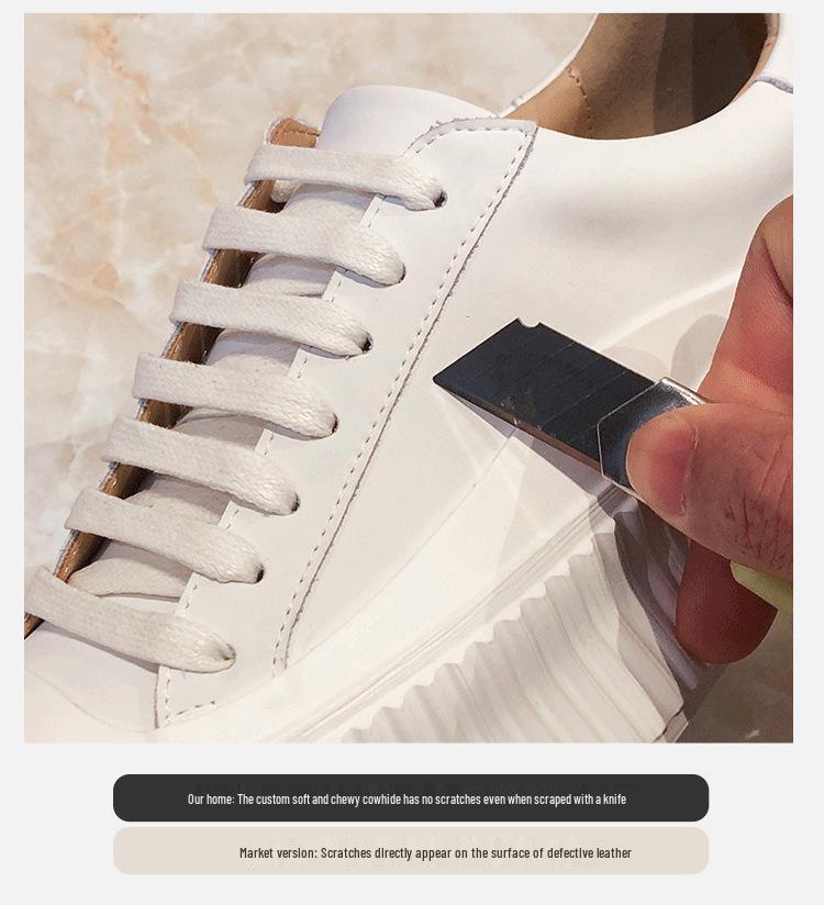 Women's Genuine Leather Thick-Soled White Shoes, Spring 2026 New Arrival, Versatile Platform Sneakers That Slim the Feet.