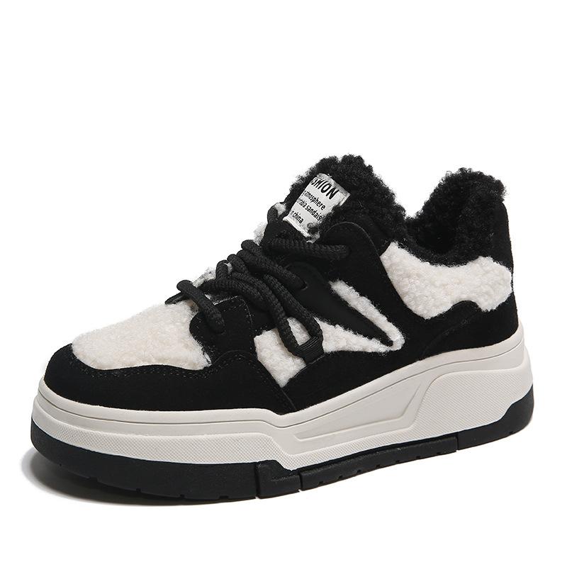 

2025 new winter casual shoes women s 2025 new leather lamb wool lace-up piled platform women s high-top board shoes 40 чёрный