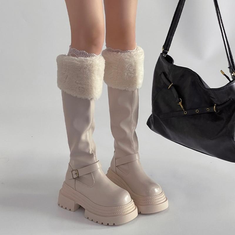 Winter Platform Thick Sole Women Knight High Boots Comfort Warm Cotton Snow Shoes Ladies Punk Height Increase Long Booties