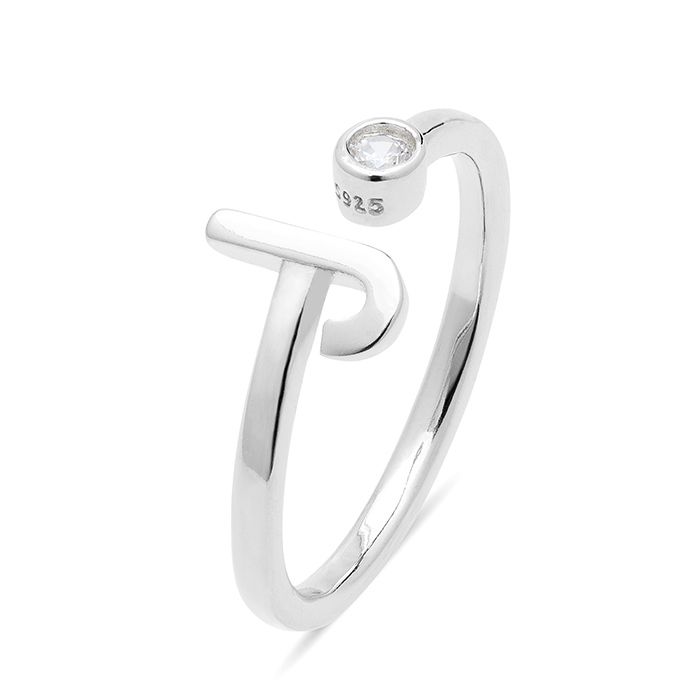 Bague - LUXENTER - Alphabet - Argent sterling 925 - Zircone brillante - Finition rhodiée