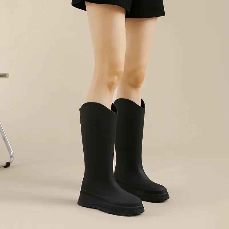 2026 Women's Rubber Rain Long Boots Plush Lined Warm Non-slip Waterproof Outdoor Platform Shoes Women's High Boots Botas Mujer
