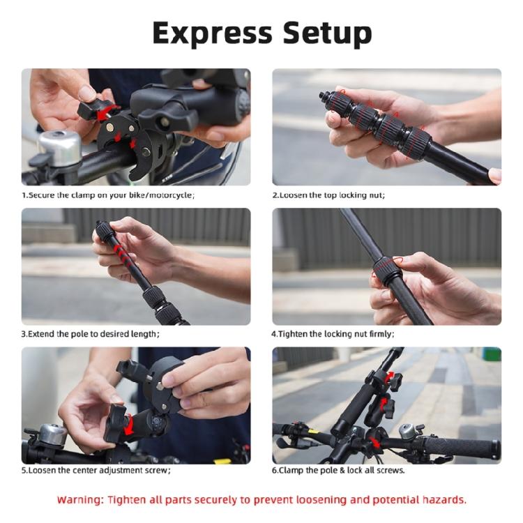 5 Section Telescoping Action Camera Clamp With 360 Ball Head Adapter Double Grips For Sports Recording Accessories