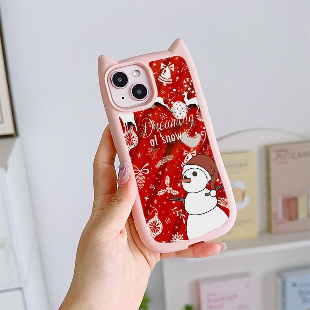 Cat Ear Soft Phone Case for iPhone 16 15 14 13 12 11 Pro Max Plus XR X TPU Anti-Drop Transparent Acrylic Back Cover NY28 Christmas tree Santa Claus
