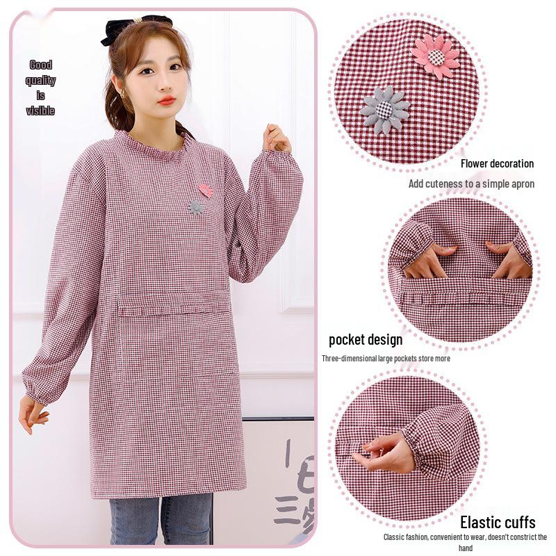 Women's Pure Cotton Apron with Sleeves - Anti-Stain, Dirt-Resistant Kitchen and Workwear for Home and Office