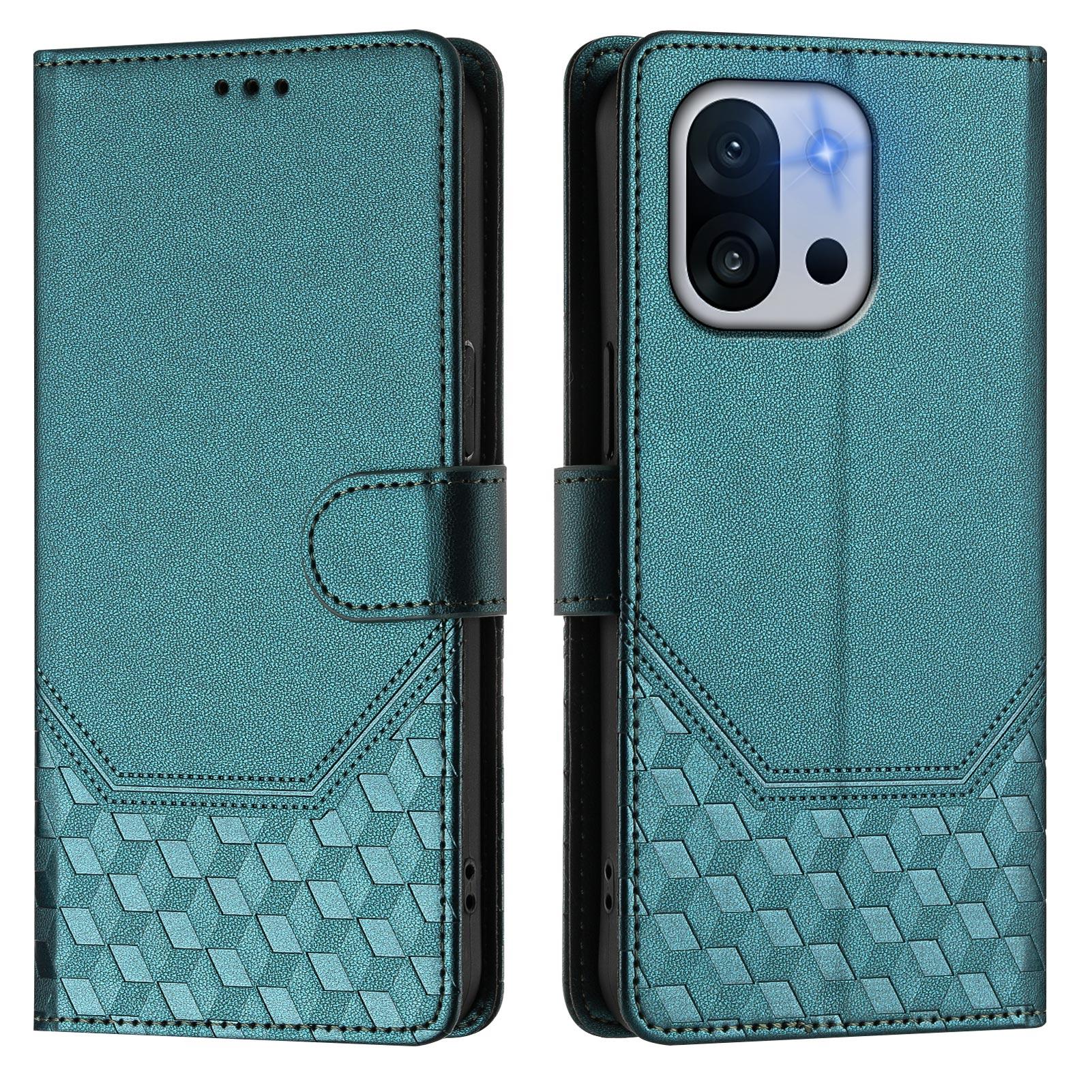 

For OnePlus 13T 5G Case Imprinted Honeycomb RFID Blocking Leather Phone Cover with Strap Green