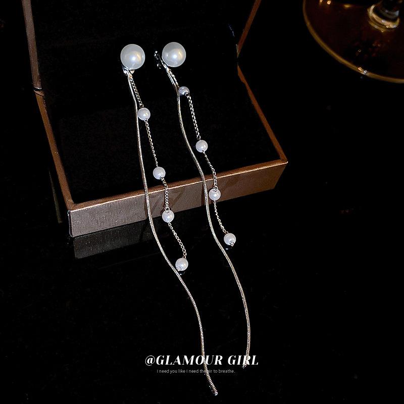 Pearl Chain Tassel Earrings for Women Zinc Alloy Needle Luxury Drop Earrings Luxury Designer Zircon Girls' Night