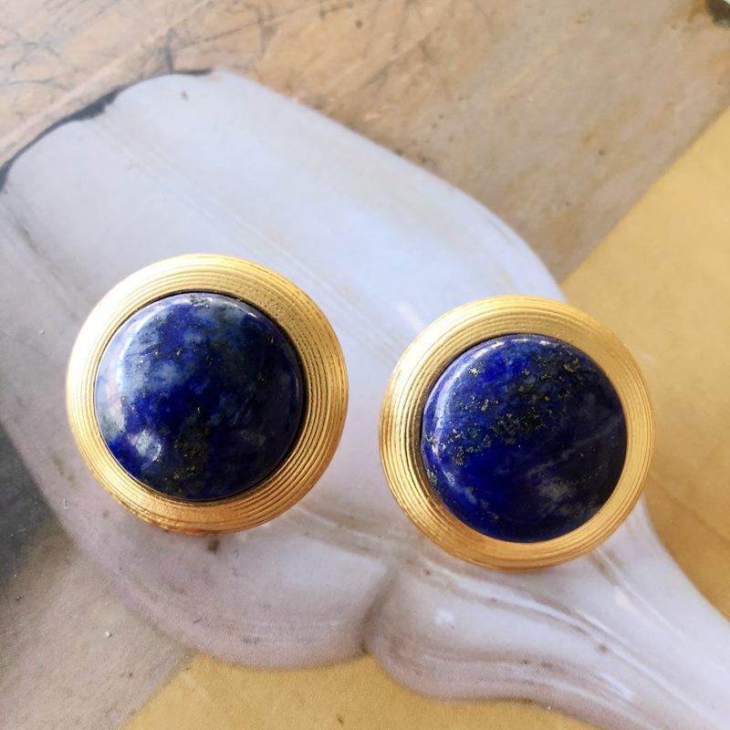 French Romantic Silver Needle Stud Earrings Electroplated Real Gold Stone Gemstone Enamel Glaze Ancient Stud Earrings