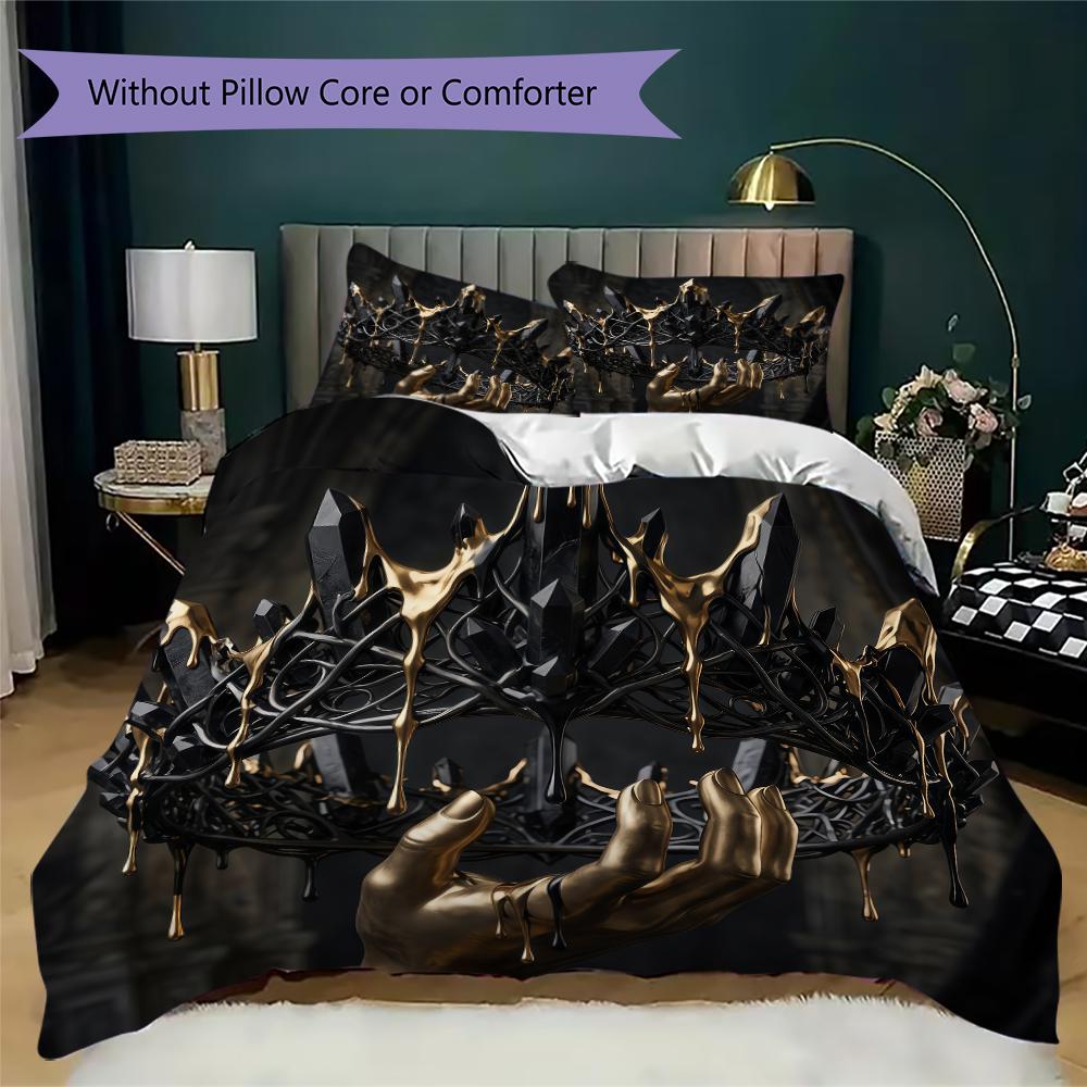 Dark Crown and Royal Wand Pattern Bedding uilt Set uilt Cover Pillowcase Home Decoration Birthday Gift (1 * duvet cover + 2 * pillowcase without core)