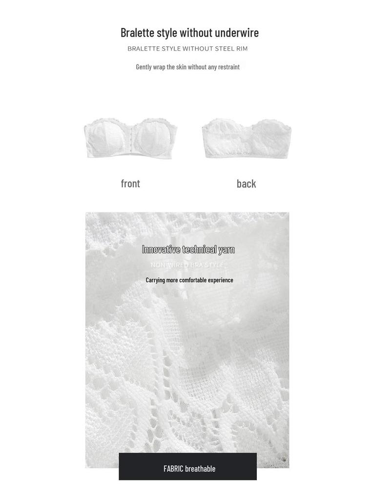 Front-Buckle Lace Strapless Women's Tube Top: Enhances Bust, Non-Slip, Breathable, Beautiful Back, White.