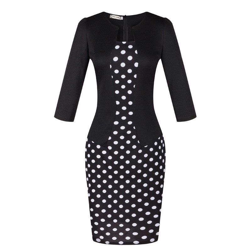 

2023 European Station New Arrival 3/4 Sleeve Dress Fake Two-Piece Business Wear Lace Sheath Pencil Skirt Belt Delivery 709-5 Wave Point 2XL