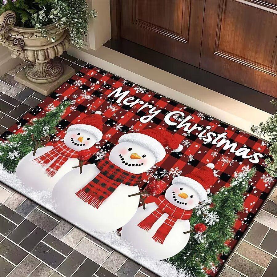 Merry Christmas Snowman Red Carpet Party Festival Living Room Sofa Bedroom Bedside Study Entrance Door Rug Non-slip Decor Mat