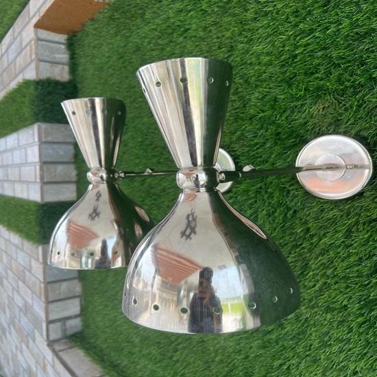 Set of 2 Mid-Century Modern Italian Double Wall Sconce Lighting Fixture for Bathroom or Washbasin Décor